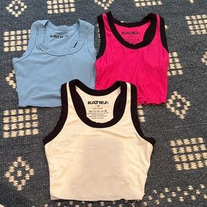 Katie J NYC Girls' Livi Cropped Tank Top - Blue, Pink, and White